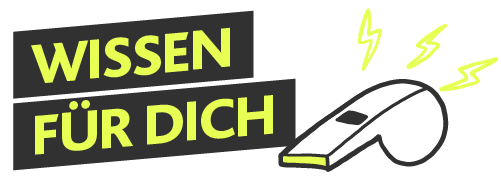 Text: Wissen für Dich. Daneben: s/w Illustration einer Trillerpfeife mit gelben Akzenten