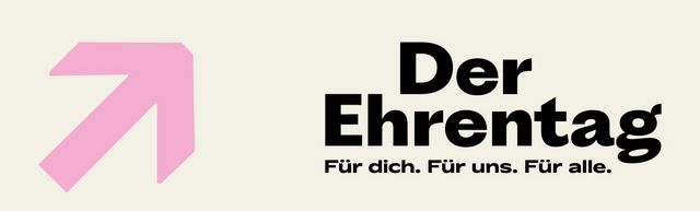 Grafik „rosa Pfeil“ zeigt nach rechts oben – Text „Der Ehrentag - Für dich. Für uns. Für alle.“