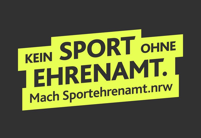 CTA der LSB NRW-Offensive 2026: ‚Kein Sport ohne Ehrenamt.‘ Darunter der Aufruf ‚Mach Sportehrenamt.nrw‘.