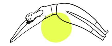 Illustration: Frau liegt gedehnt über einem gelben Peziball