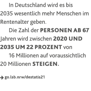 In Deutschland wird es bis 2035 wesentlich mehr Menschen im Rentenalter geben  Die Zahl der Personen ab 67 Jahren wir   
