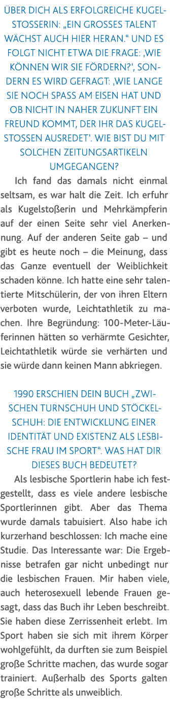 über dich als erfolgreiche Kugelstoßerin:  Ein großes Talent wächst auch hier heran   Und es folgt nicht etwa die Fra   